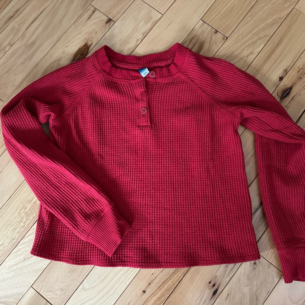 Red Waffle Knit Long Sleeve Top